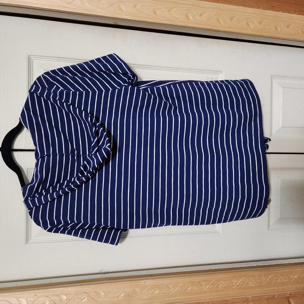 Jones New York Blue and White Tie Front Sailor Collar T-Shirt - Picture 5 of 7